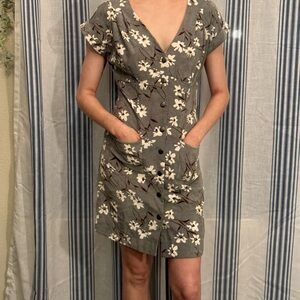 Skies Are Blue Floral Mini Dress in Gray and White